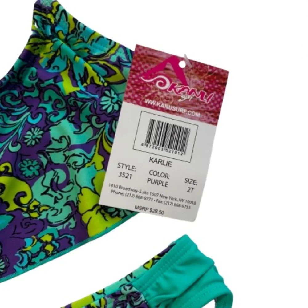 NWT Kanu Surf Karlie Purple Aqua Floral Bikini Set Size 2T - Picture 2 of 6
